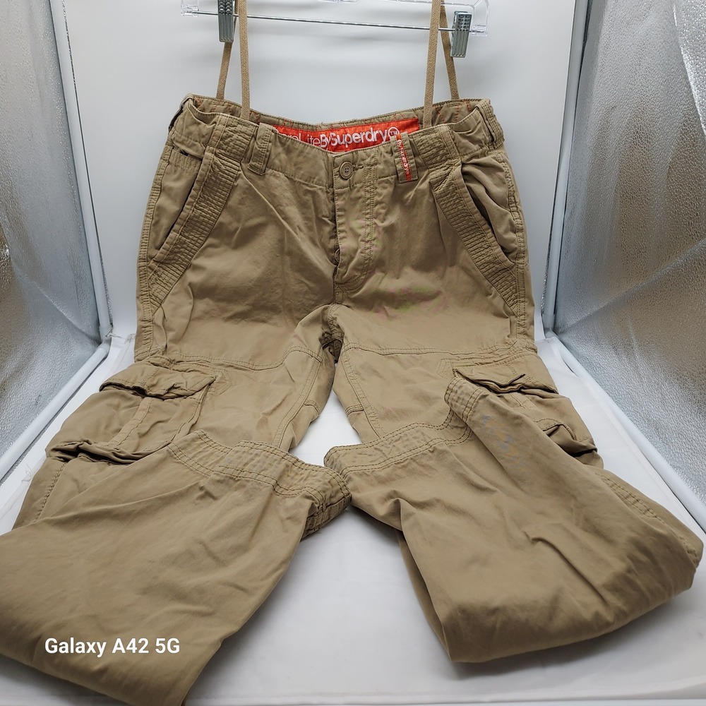 Superdry Core Lite Mens Cargo Pants Tan Khaki Multi Pocket MS7IT129 Size M